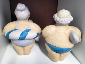 Deko-Badefiguren - Sie und Er - Pärchen - Surf & Swim - Keramik - Schwimmring, Surfbrett