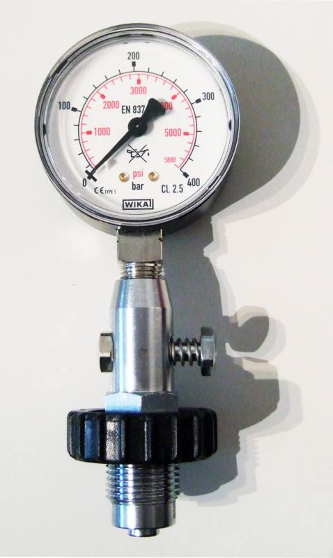 BTS Flaschenprüfmanometer bis 300 bar mit Druckentlastung 